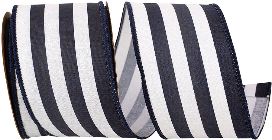 Navy 2-1 2 Inch Stripes Canves Large Wired Edge Ribbon for Wreaths & Bows