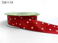 ~1 Inch Satin Holiday Print Ribbon with Woven Edge – 726-1-14 Red & Pale Pink Confetti Dot Print Ribbon