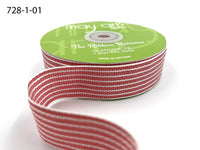 ~1 Inch (25mm) Thick Woven Striped Ribbon – 728-1-01 Soft Red/White Stripes