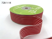 ~1 Inch (25mm) Thick Woven Striped Ribbon – 728-1-14 Bold Red/White Stripes