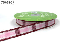 ~5/8 Inch Woven Tartan Plaid Twill Ribbon – 730-58-25 Pink/Burgundy/White