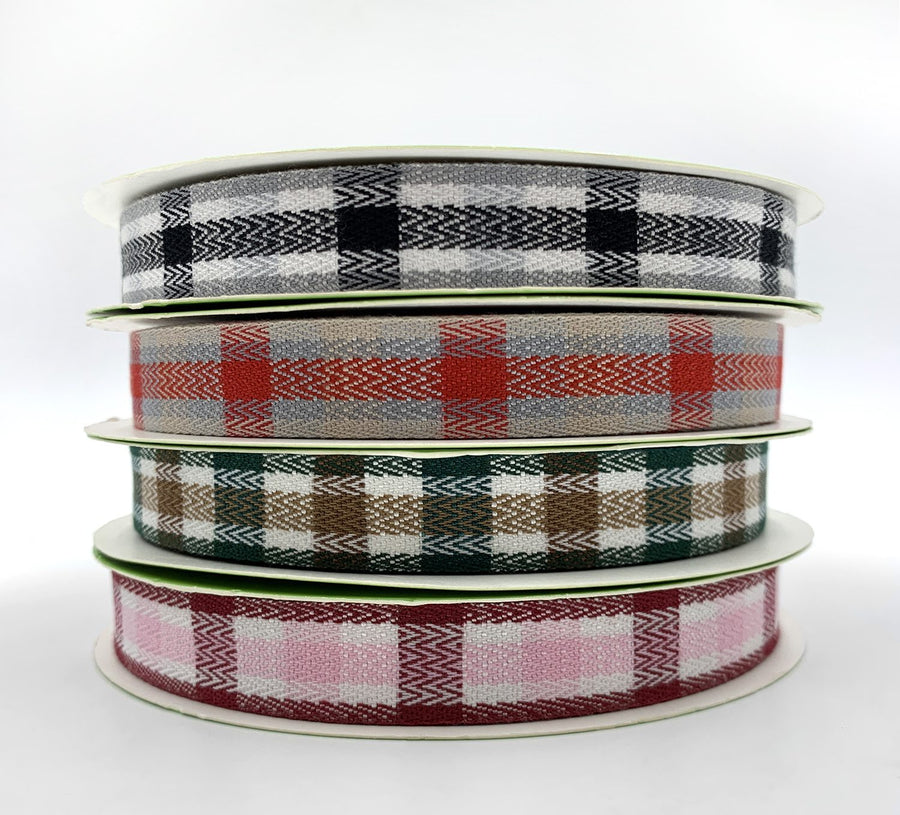 ~5/8 Inch Woven Tartan Plaid Twill Ribbon