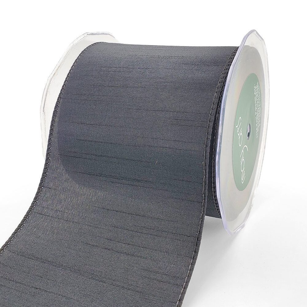 4 Inch Wired Faux Duck Cloth Raised Thread Ribbon – 731-4-10 black