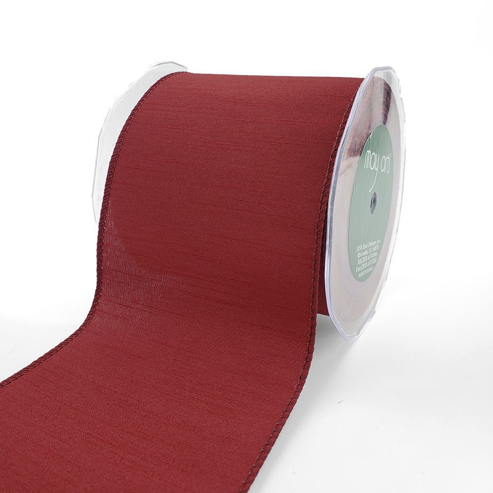 4 Inch Wired Faux Duck Cloth Raised Thread Ribbon – 731-4-25 burgundy