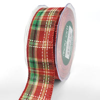 1.5 Inch Wired Tartan Plaid Stitches Christmas Ribbon – 732-15-45 red/green/white/gold