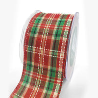 2.5 Inch Wired Tartan Plaid Stitches Christmas Ribbon – 732-25-45 red/green/white/gold
