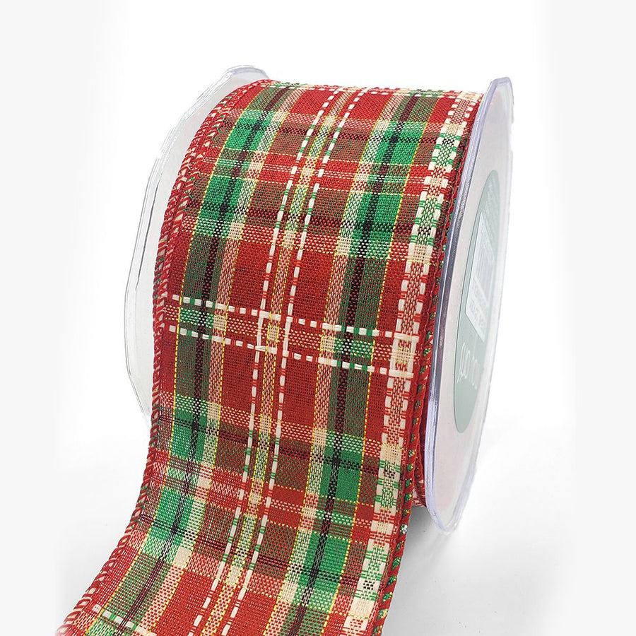 2.5 Inch Wired Tartan Plaid Stitches Christmas Ribbon – 732-25-45 red/green/white/gold