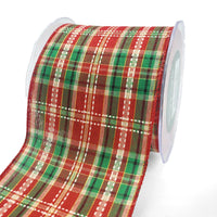 4 Inch Wired Tartan Plaid Stitches Christmas Ribbon – 732-4-45 RED/GREEN/WHITE/GOLD