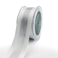 1.5 Inch Sheer Metallic Stripes Wired Ribbon – 733-15-01 SILVER/WHITE