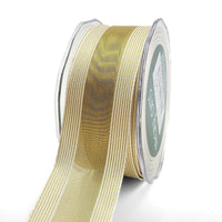 1.5 Inch Sheer Metallic Stripes Wired Ribbon – 733-15-09 GOLD/IVORY