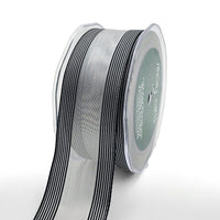 1.5 Inch Sheer Metallic Stripes Wired Ribbon – 733-15-10 SILVER/BLACK