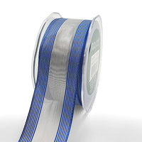 1.5 Inch Sheer Metallic Stripes Wired Ribbon – 733-15-44 SILVER/ROYAL BLUE