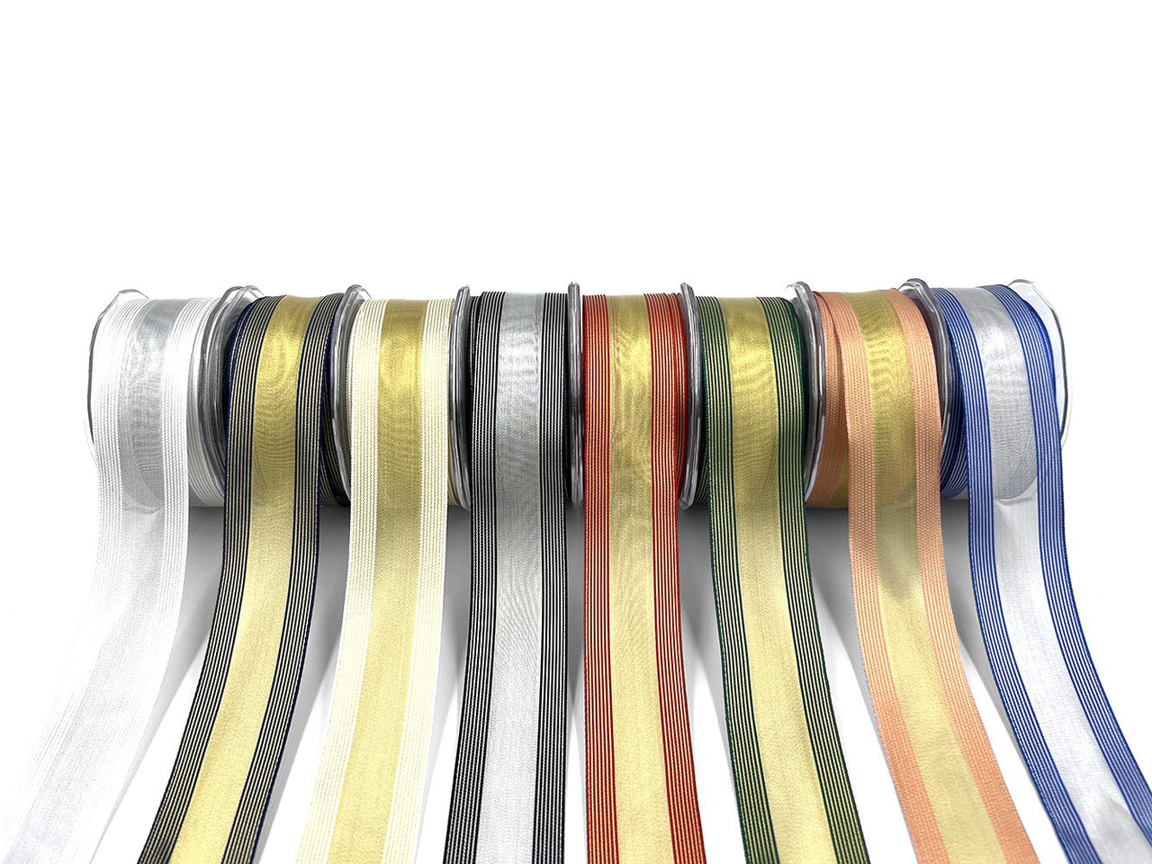 1.5 Inch Sheer Metallic Stripes Wired Ribbon