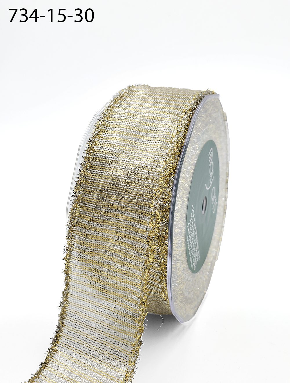 1.5 Inch Wired Metallic Striped Ribbon with Tinsel Edge – 734-15-30 GOLD/SILVER
