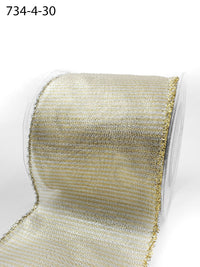 4 Inch Wired Metallic Striped Ribbon with Tinsel Edge – 734-4-30 GOLD/SILVER