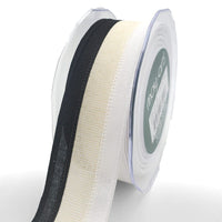 1.5 Inch Wired Tri-Color Faux Linen Ribbon – 735-15-10 WHITE/IVORY/BLACK