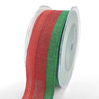 1.5 Inch Wired Tri-Color Faux Linen Ribbon – 735-15-14 TRUE RED/DARK RED/GREEN