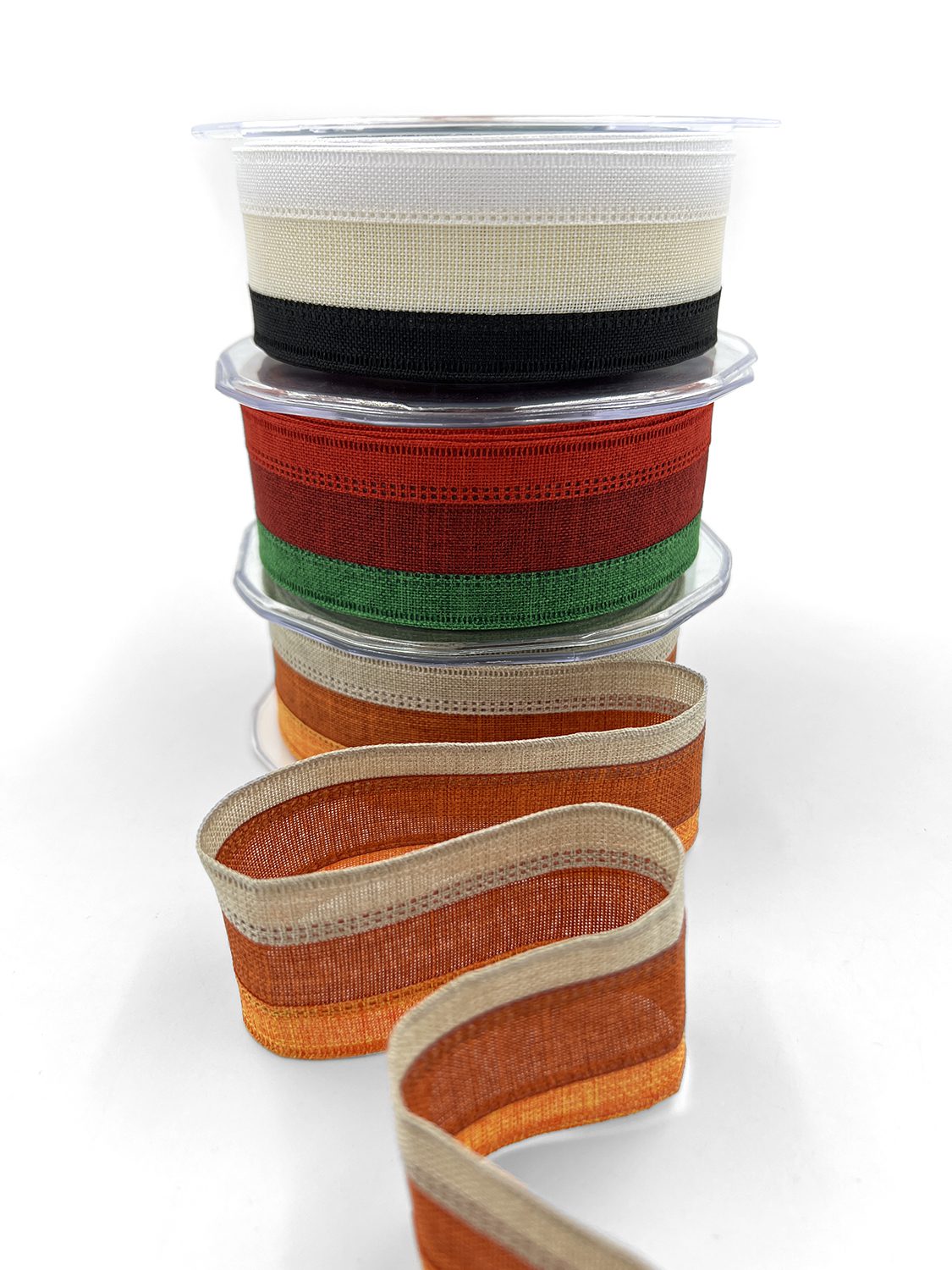 1.5 Inch Wired Tri-Color Faux Linen Ribbon