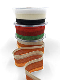 1.5 Inch Wired Tri-Color Faux Linen Ribbon