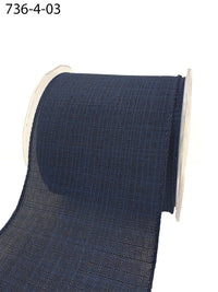 4 Inch Faux Linen Woven Wired Edge Ribbon – 736-4-03 NAVY