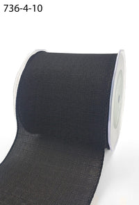 4 Inch Faux Linen Woven Wired Edge Ribbon – 736-4-10 BLACK