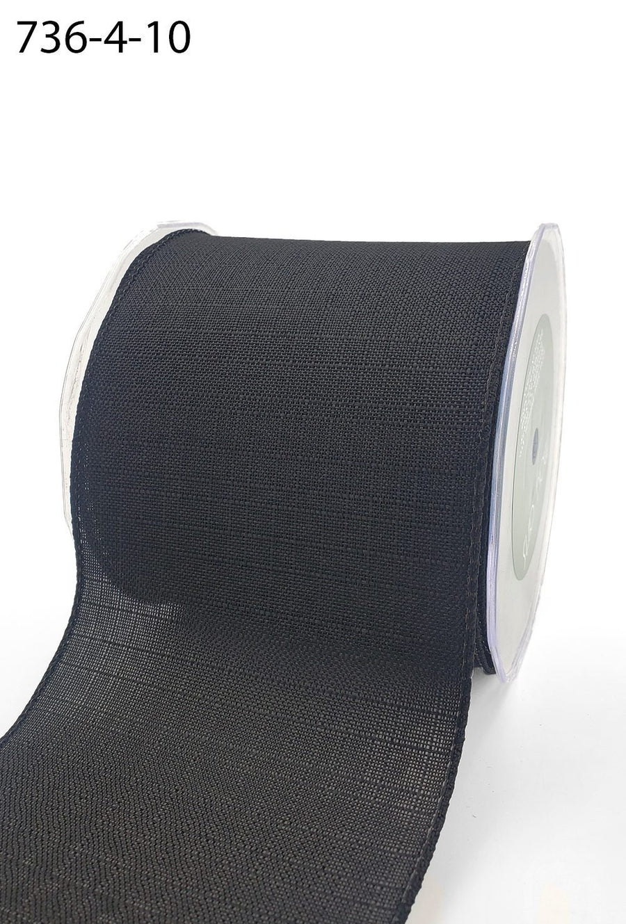 4 Inch Faux Linen Woven Wired Edge Ribbon – 736-4-10 BLACK
