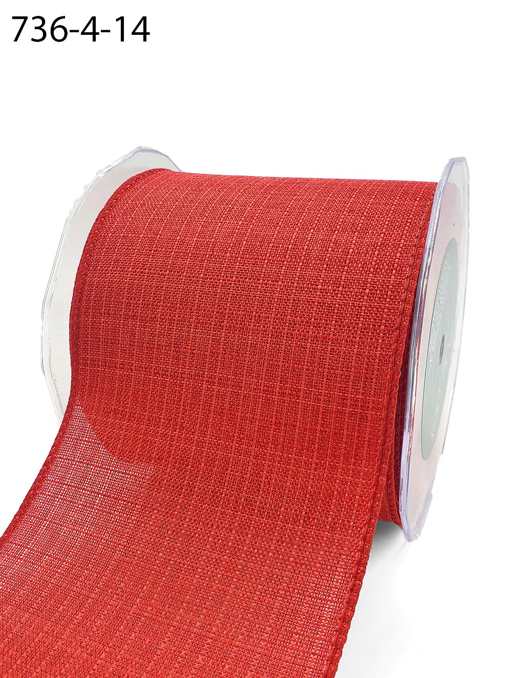4 Inch Faux Linen Woven Wired Edge Ribbon – 736-4-14 RED
