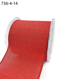 4 Inch Faux Linen Woven Wired Edge Ribbon – 736-4-14 RED