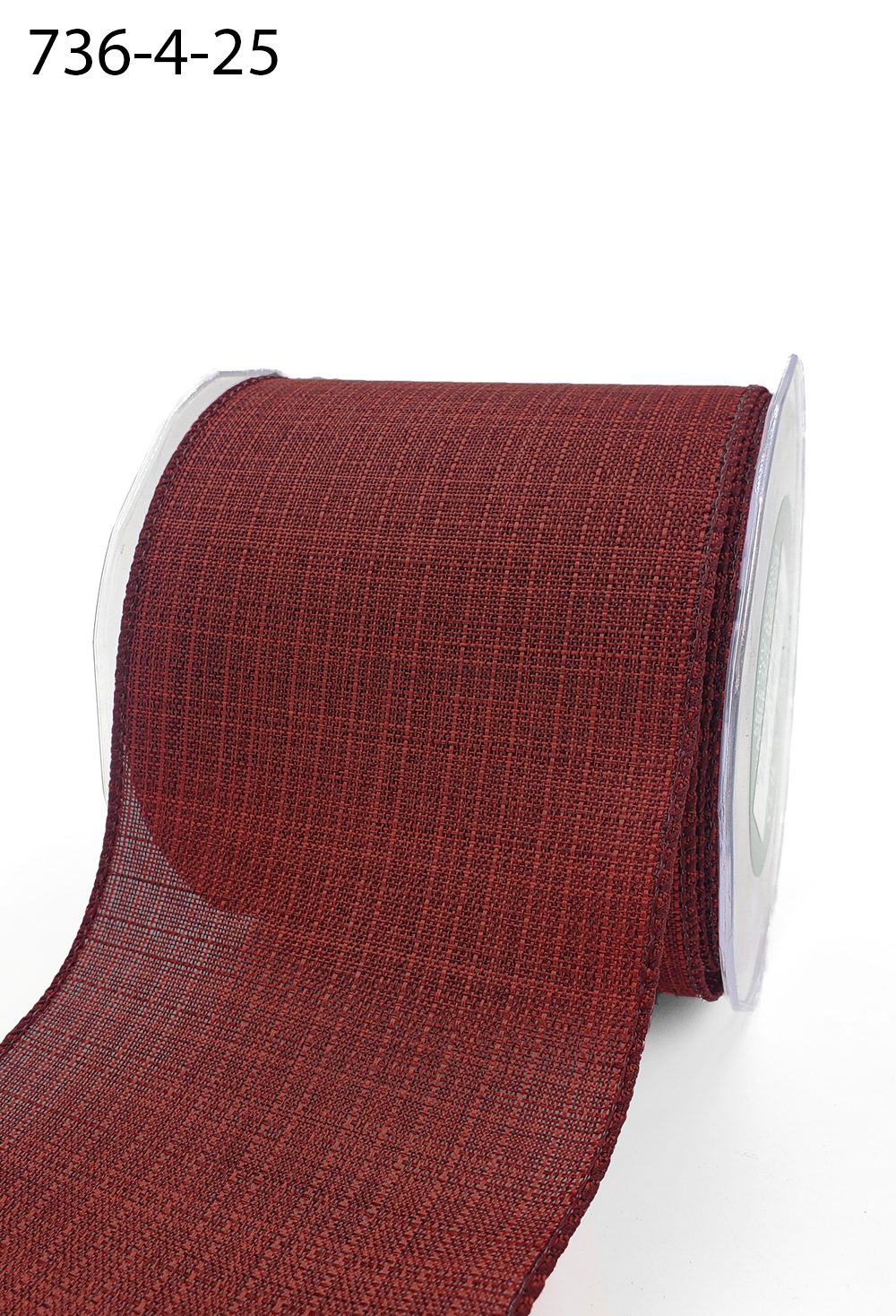 4 Inch Faux Linen Woven Wired Edge Ribbon – 736-4-25 BURGUNDY