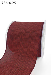 4 Inch Faux Linen Woven Wired Edge Ribbon – 736-4-25 BURGUNDY