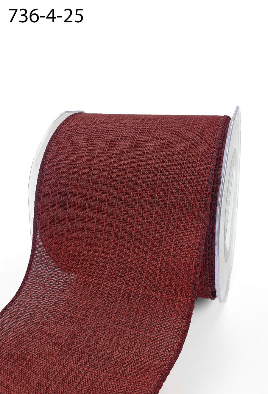 4 Inch Faux Linen Woven Wired Edge Ribbon – 736-4-25 BURGUNDY