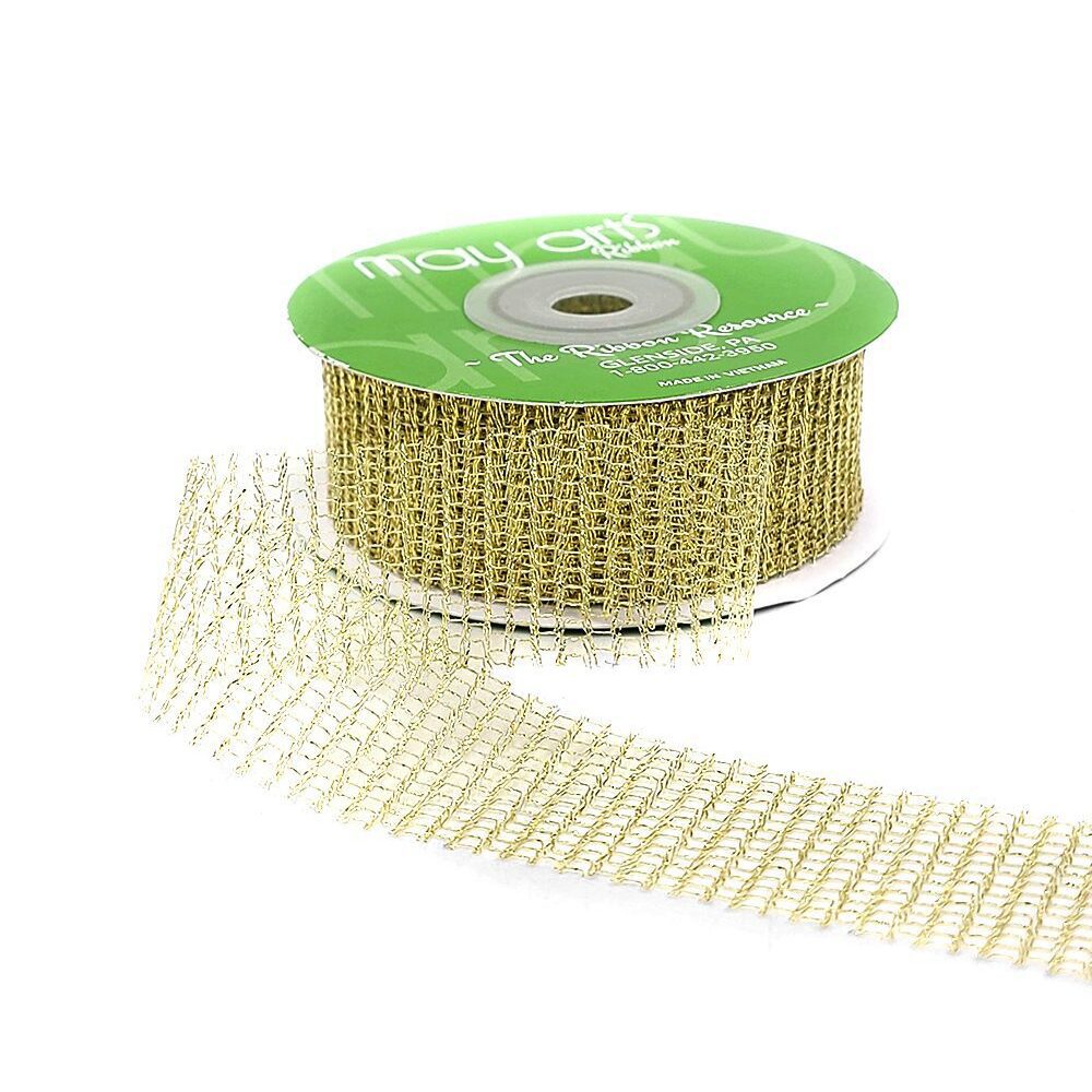 1 Inch Loose Weave Metallic Knit Net Ribbon – 737-1-30 GOLD