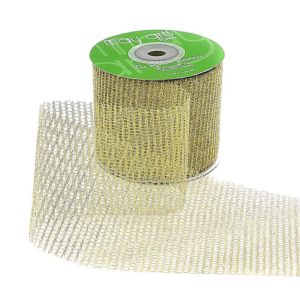 2.5 Inch Loose Weave Metallic Knit Net Ribbon – 737-25-30 GOLD
