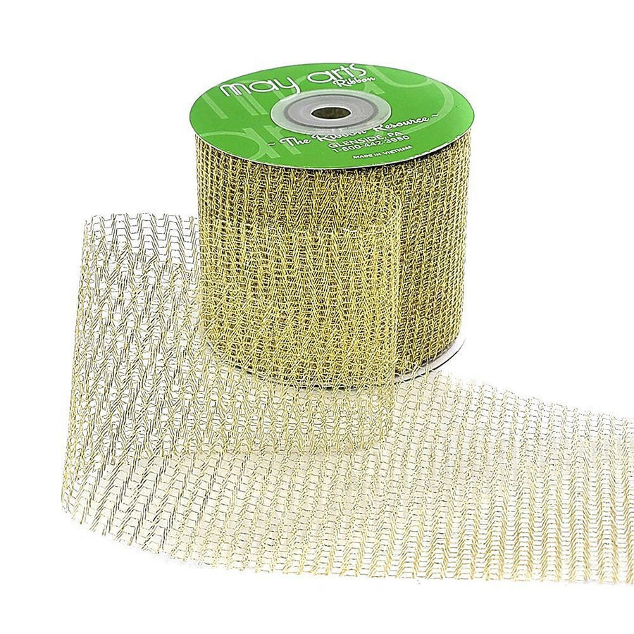 2.5 Inch Loose Weave Metallic Knit Net Ribbon – 737-25-30 GOLD