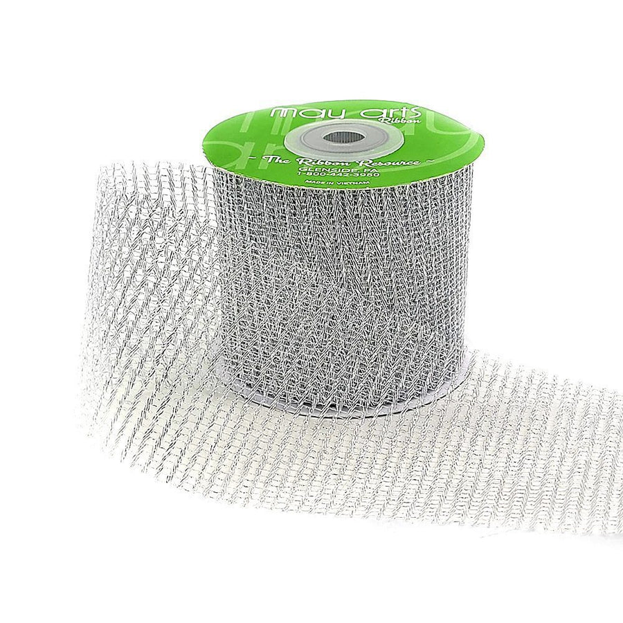 2.5 Inch Loose Weave Metallic Knit Net Ribbon – 737-25-31 SILVER