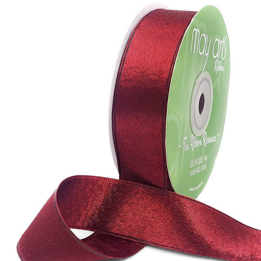 1 Inch Single Sided Sleek Ripple Tape Ribbon With Woven Edge – 739-1-25 BURGUNDY