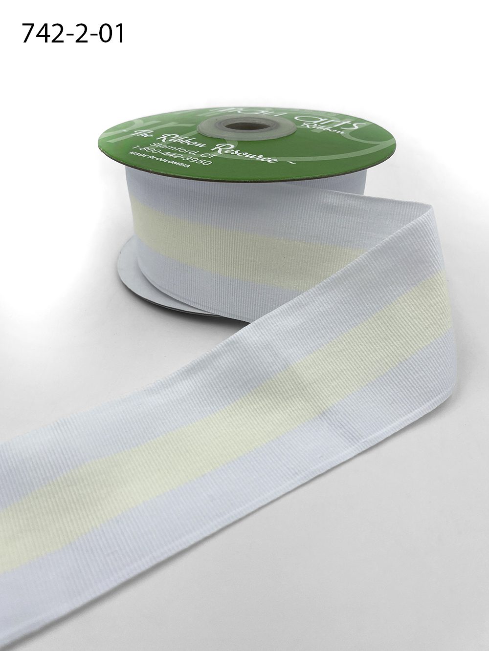 2 Inch Modern Stripe Grosgrain Woven Edge Ribbon – 742-2-01 ivory center/white edges