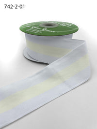 2 Inch Modern Stripe Grosgrain Woven Edge Ribbon – 742-2-01 ivory center/white edges