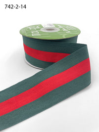 2 Inch Modern Stripe Grosgrain Woven Edge Ribbon – 742-2-14 red center/green edges