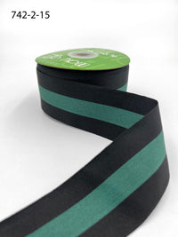 2 Inch Modern Stripe Grosgrain Woven Edge Ribbon – 742-2-15 green center/black edges