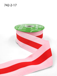 2 Inch Modern Stripe Grosgrain Woven Edge Ribbon – 742-2-17 red center/pink edges