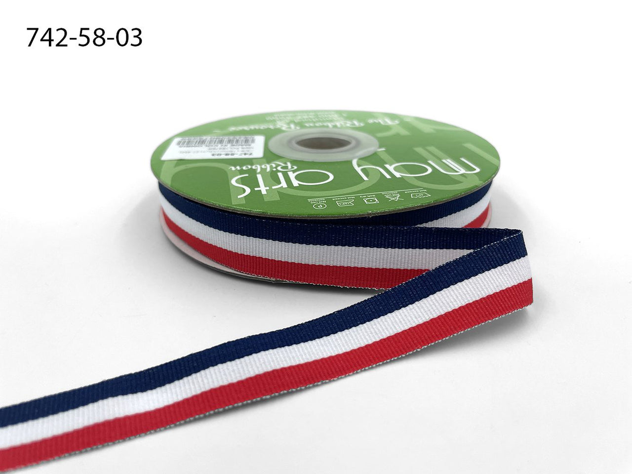 5/8 Inch Modern Stripe Grosgrain Woven Edge Ribbon – 742-58-03 RED/WHITE/BLUE