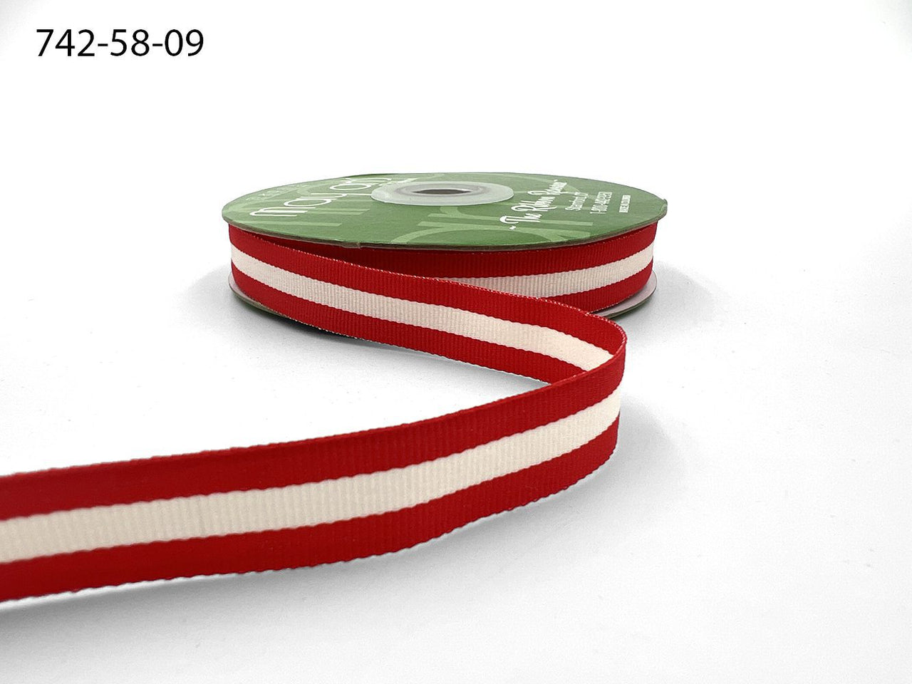5/8 Inch Modern Stripe Grosgrain Woven Edge Ribbon – 742-58-09 IVORY CENTER/RED EDGES