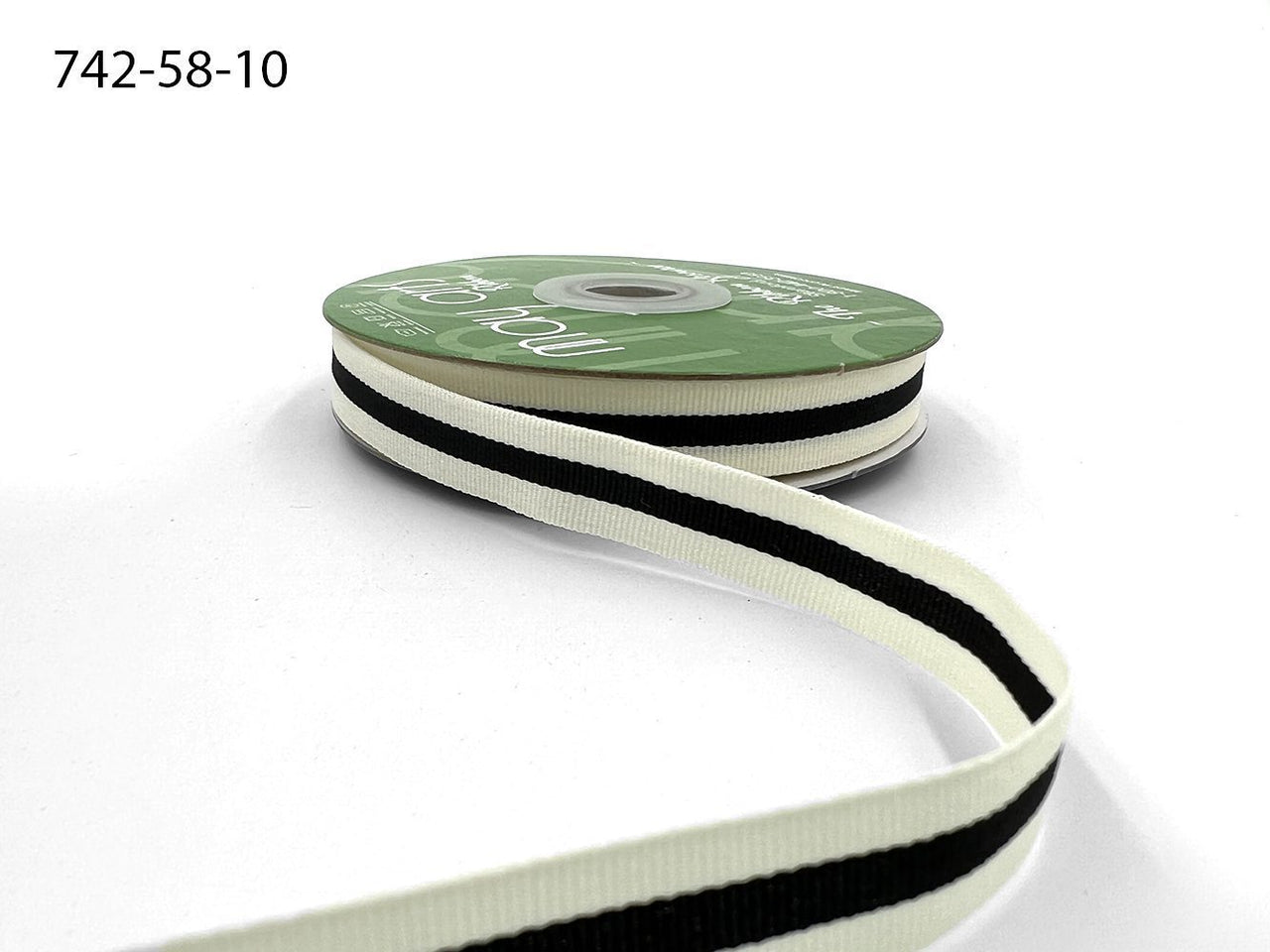 5/8 Inch Modern Stripe Grosgrain Woven Edge Ribbon – 742-58-10 BLACK CENTER/IVORY EDGE