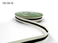 5/8 Inch Modern Stripe Grosgrain Woven Edge Ribbon – 742-58-10 BLACK CENTER/IVORY EDGE