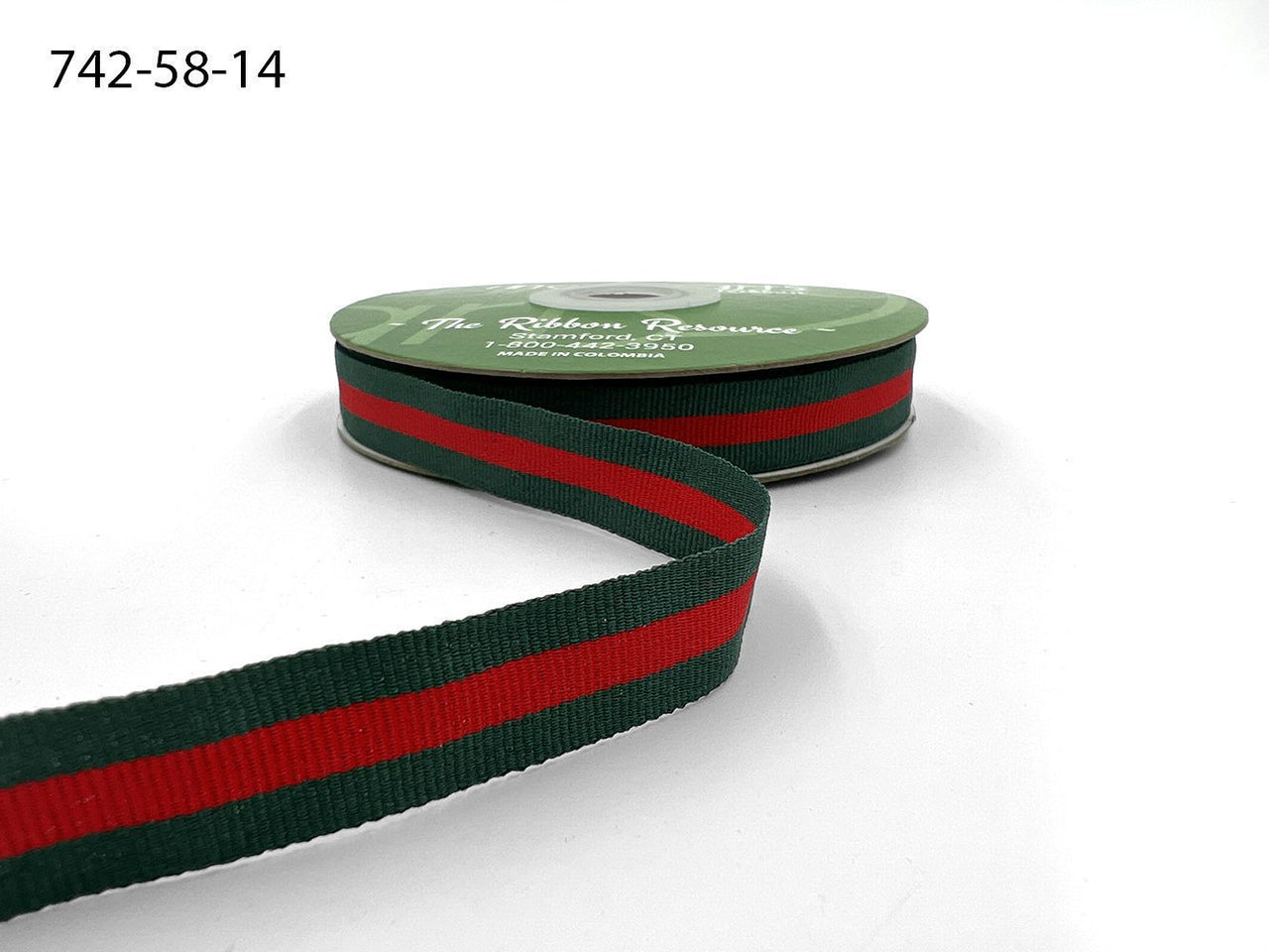 5/8 Inch Modern Stripe Grosgrain Woven Edge Ribbon – 742-58-14 RED CENTER/GREEN EDGES