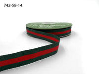 5/8 Inch Modern Stripe Grosgrain Woven Edge Ribbon – 742-58-14 RED CENTER/GREEN EDGES