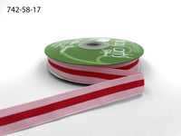 5/8 Inch Modern Stripe Grosgrain Woven Edge Ribbon – 742-58-17 RED CENTER/PINK EDGES