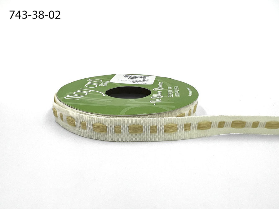 ⅜ Inch Dot Center Line Woven Edge Ribbon – 743-38-02 CHAMPAGNE
