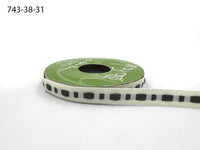 ⅜ Inch Dot Center Line Woven Edge Ribbon – 743-38-31 IVORY/GREY
